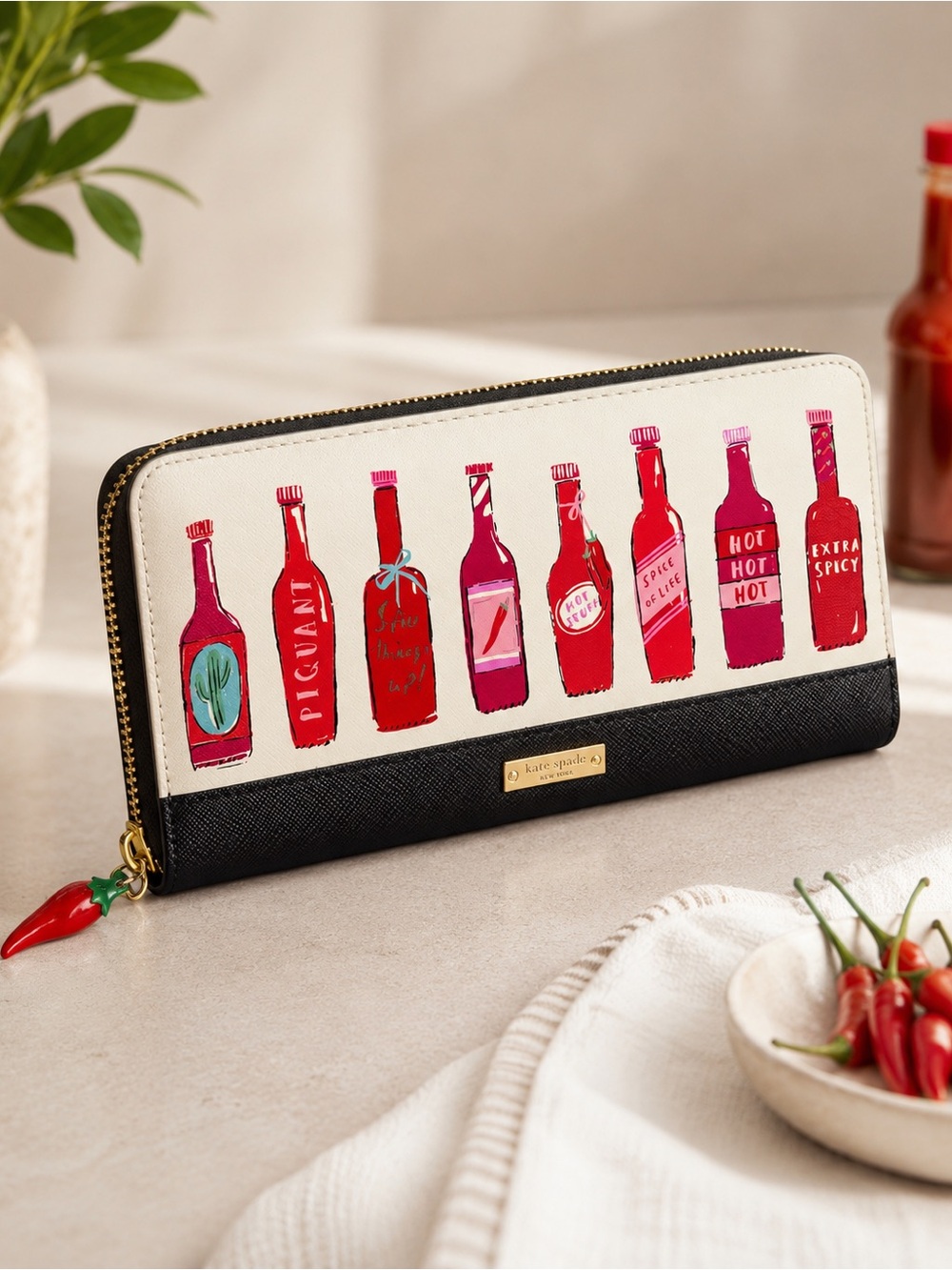 Kate Spade New York Haute Stuff Spice Things Up Zip Around Wallet Hot Sauce Prin